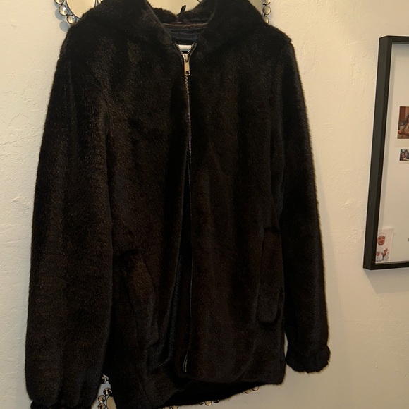 Helmut Lang Jackets & Blazers - Helmut Lang Black Faux Fur Jacket with Hood EUC!
